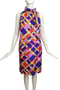 GINO CHARLES - 60er Jahre Seidenkleid mit Geo-Print, Größe 4 - Bild 1 von 5