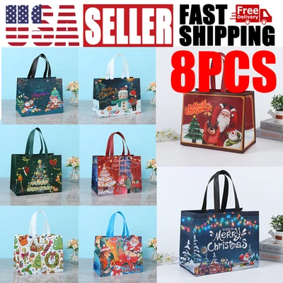 Bolsas de regalo de Navidad grandes no tejidas 8 piezas con asas reutilizables golosinas navideñas Foto 1 de 4