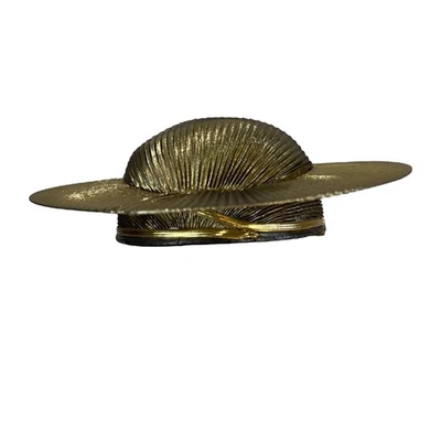 Vintage Women's Church Kentucky Derby Costume Pleated Gold Hat - Image 1 of 4