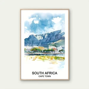 South Africa Cape Town Mountain & Atlantic Travel Poster Print Wall Art - Picture 1 of 2