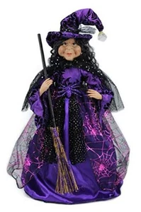 18" Violet & Black Tabletop Fabric Halloween Fall Harvest Witch Collectible - Picture 1 of 8