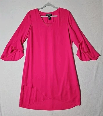 Vestido Frank Lyman Rosa Tejido Campana Mangas Cascada Forrado Elástico Para Mujer Talla 12 EE. UU. Foto 1 de 4