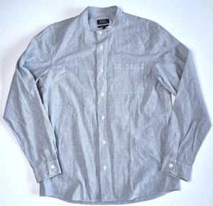 A.P.C. Striped Collarless Cotton Shirt Size M - Picture 1 of 9