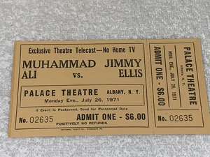 BIGLIETTO BOXE MUHAMMAD ALI VS JIMMY ELLIS 1971 ORIGINALE MAI USATO ALBANY NEW YORK - Foto 1 di 7