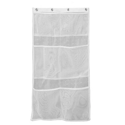 Hanging Mesh Organizer Bathroom 6 Pocket Shower Bag Curtain Rod Liner Hooks - Image 1 of 4
