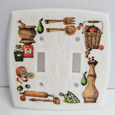 Interruptor de luz de doble palanca American Tack vintage cubierta de placa de pared cocina 1972 Foto 1 de 2