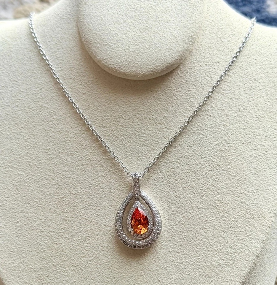 Collar Colgante Epifanía Plata Platino Revestido Diamonique Espesartina Granate Foto 1 de 4