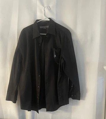 Camisa masculina Perry Ellis 17 32/33 preta manga longa botão para baixo portfólio ALGODÃO - Imagem 1 de 4