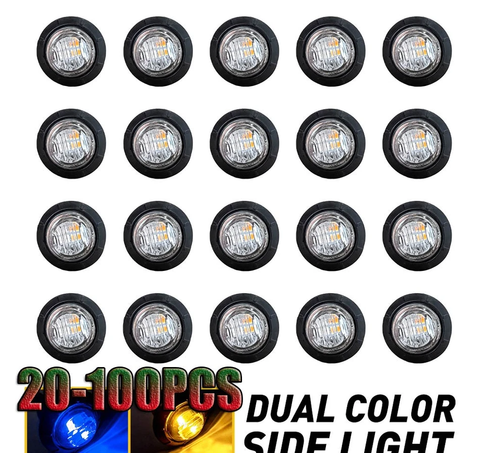 Remolque de camión azul ámbar 3/4" doble color LED redondo bala marcador lateral luz 20-100x Foto 1 de 4