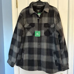 Men's Voyager Heavyweight Polar Fleece Sherpa-lined Shirt Jacket XL Black Plaid - Picture 1 of 10