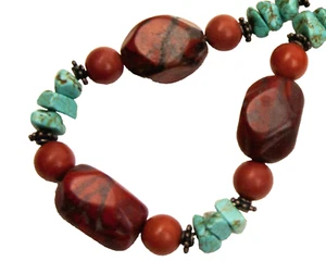 Southwestern Hardstone Chunky Beaded Choker Necklace with Sterling Silver Clasp - Picture 1 of 4