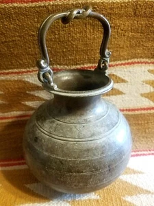 1800's BRONZE RICE POT w SQUARE KNOT HANDLE LIKE BUDDHIST TEMPLE PIECE INDIA SRI - Picture 1 of 12