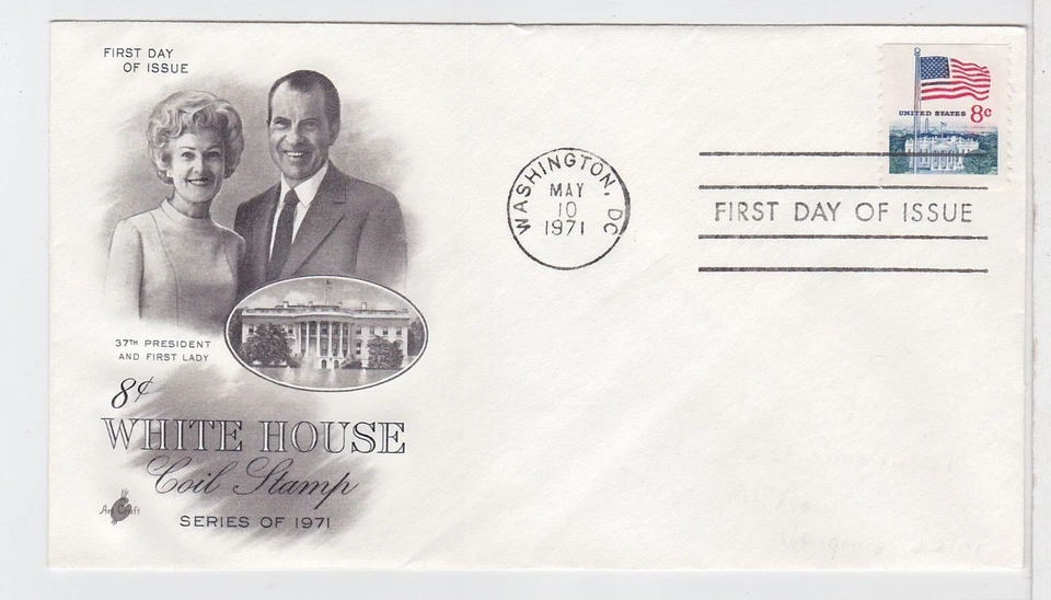 TurtlesTradingPost- Flag over Whitehouse #1338g Coil Stamp- FDC 1971 Artcraft - Image 1 of 1
