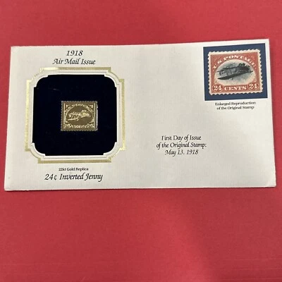 US Stamps, 22kt Gold Replica 24c Inverted Jenny 1918 Air Mail Issue. Mint* - Image 1 of 4