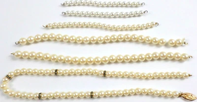 6 ganchos de cadena de perlas de 6 y 8 mm de imitación blanca y champán de colección de 4 y 15" ambos extremos Foto 1 de 4