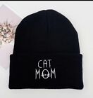Chapeau beanie brodé 5 étoiles CAT MOM noir à menottes - casquette propriétaire cadeau maman