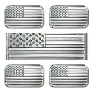 LOT 5 X 1 TROY OZ .999 FINE SILVER AMERICAN FLAG BARREN BU - Bild 1 von 4