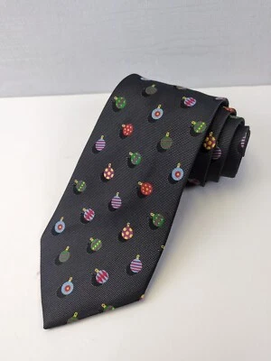 Geoffrey Beene Christmas Ornaments Charcoal Grey Silk Tie 57" - Image 1 of 4