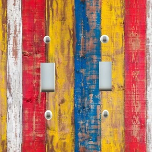 ALL SIZES Light Switch Plate Cover HOME RUSTIC AGED WOOD PLANKS RED YELLOW BLUE - Picture 1 of 27