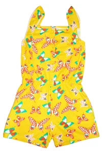 NWT GIRLS age 9 YELLOW & TEAL BUTTERFLY PRINT BUTTON ROMPER - Picture 1 of 4