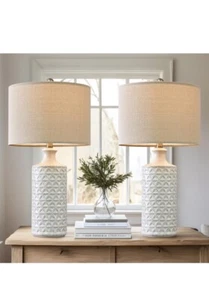 24.75 Modern Contemporary Ceramic Table Lamp Set of 2 for Living Room White - Picture 1 of 5