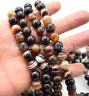 Natural 6/8/10/12mm Brown Striped Agate Round Gemstone Loose Beads 15" Aaa+