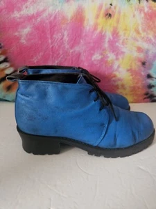 Vintage Newport News Blue Tie Boots Chunky Heeled Y2K 90s Booties Size 7.5 - Picture 1 of 9