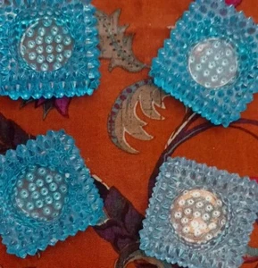 FENTON light turquoise blue spiked HOBNAIL Salt Cellar / Tea light Square dish - Picture 1 of 5