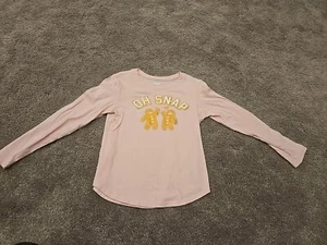 Kids Girls Old Navy Long Sleeve Tee Size S (6/7) Pink W Gingerbread "Oh Snap" - Picture 1 of 3