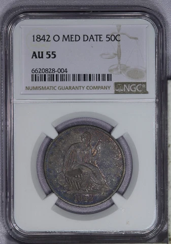 1842-O Liberty Seated Half Dollar 50c NGC AU55 Medium Date Cover