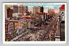 New Orleans LA-Louisiana, Mardi Gras Crowds Canal Street Vintage c1937 Postcard