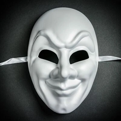 White Jester Joker Venetian Costume Masquerade Party Cosplay Theater Play Mask - Image 1 of 4