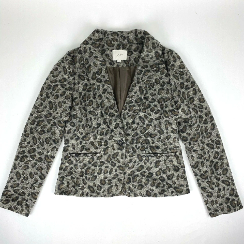 Ann Taylor LOFT S Leopard Cheetah Spotted Animal Print Wool Blend Blazer Jacket - Image 1 of 4