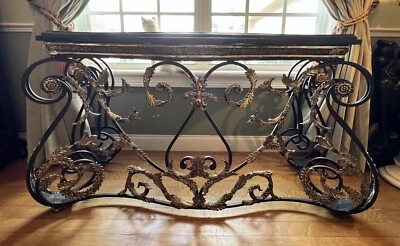 Sofá-mesa de entrada de ferro forjado com tampo de mármore ~elegante - Imagem 1 de 4