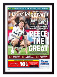 Framed 2025 Brisbane Broncos NRL Premiers Poster - Reece Walsh - 62cm x 44.5cm - Picture 1 of 4