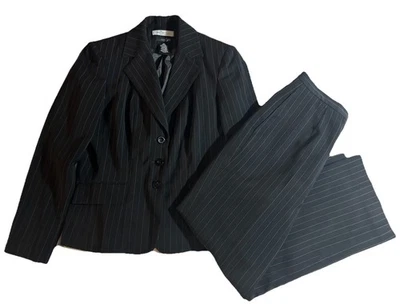 Traje Pantalones East 5th Petite para Mujer 2 Piezas Negro a Rayas Talla 4P Bolsillo Cortado Foto 1 de 4