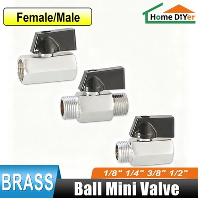 Brass Ball Mini Valve 1/8" ~ 1/2" BSP Female/Male Air Compressor to hose Valve - Image 1 of 4