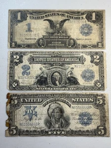 1899 Silver Certificate US Large Note Lot ($1, $2 & $5) - Picture 1 of 8