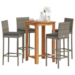 Svvalka 5 Piece Garden Bar Set Grey Solid Wood Acacia and Poly Rattan - Picture 1 of 11