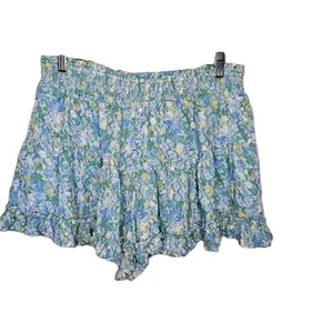 American Eagle XL Flowy Ruffled Ruched Stretch Waist Shorts Watercolor Floral - Picture 1 of 10