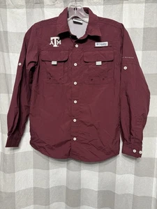 Columbia PFG Texas A&M Youth Boys Long Sleeve button Up Shirt Maroon Size Medium - Picture 1 of 14