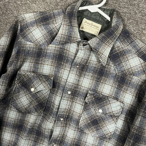 Vintage Pendleton Shirt Womens Large Blue Gray Plaid Wool Western Pearl Snap 70s - Picture 1 of 8