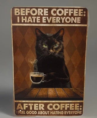 Póster de metal café gato vintage 8x12 arte de pared retro decoración regalo impermeable Foto 1 de 4