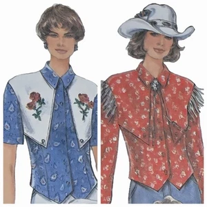 1980s Western Shirt Fringed Yoked Blouse Cowgirl Simplicity 8850 Sewing Pattern - Picture 1 of 3