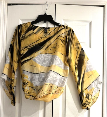 Alfani ARTSY Tunic Top~Built in cami~Flutter slv~Balloon hem~34" bust~Petite M - Image 1 of 4