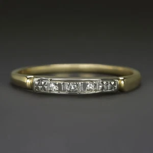 VINTAGE DIAMOND WEDDING BAND 14k YELLOW 18k WHITE GOLD DAINTY ESTATE NATURAL - Picture 1 of 1