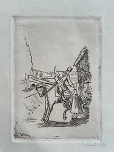 ANTIGUO BORRADO PAISAJE JINETE A CABALLO MUJER JOVEN FRENTE A CASA 1916 FECHADO - Imagen 1 de 9