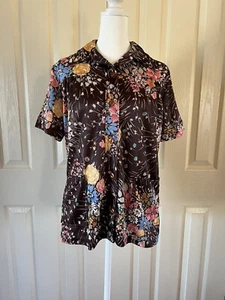 vintage womens shirts 70's Brown Float Short Sleeve Pockets Collared Size Med L - Picture 1 of 7