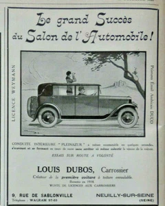PUBLICITÉ DE PRESSE 1926 SUCCÈS DU SALON DE L'AUTOMOBILE LOUIS DUBOS CARROSSIER - Picture 1 of 1