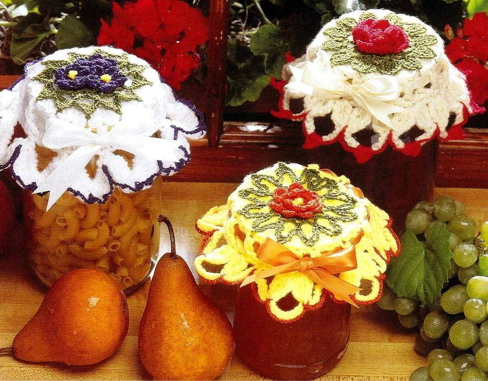 DAINTY Floral Jar Toppers/Decor/CROCHET PATTERN INSTRUCTIONS ONLY - Image 1 of 1